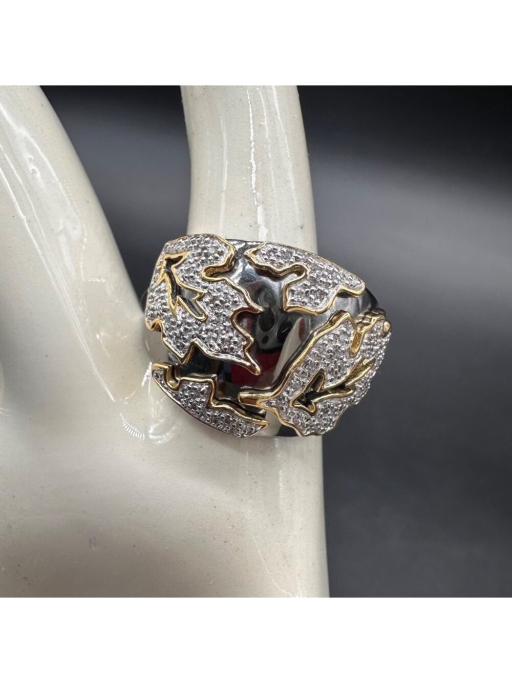 Leaf Botanical Ring Size 8 Sterling Silver Rhodium 18K Gold Vermeil Statement